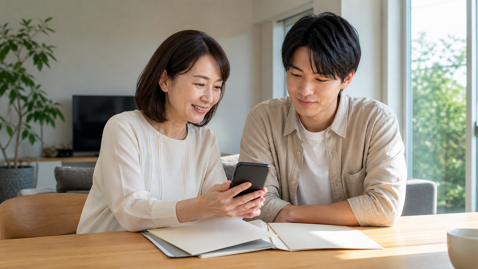 契約名義を確認するビジネスウーマンと青年