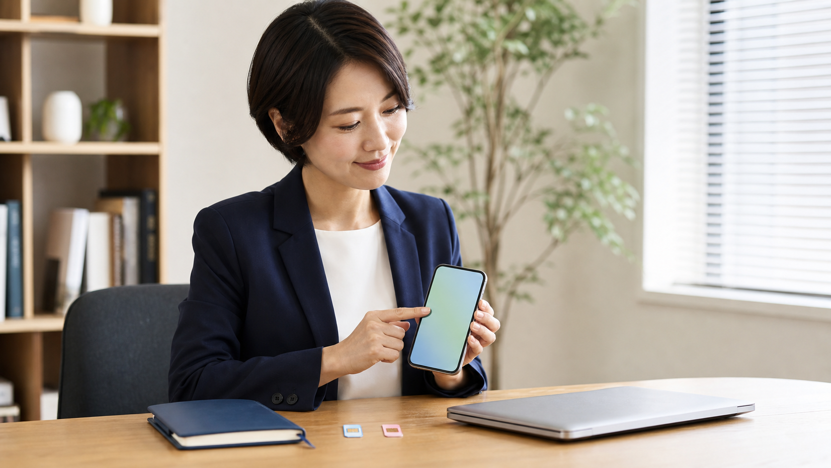 一台のスマートフォンで仕事用と私用の回線を準備する美咲さん