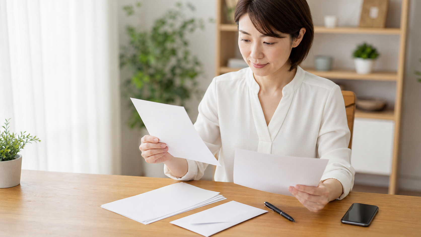 携帯電話回線の初期契約解除書類を確認するビジネスウーマン